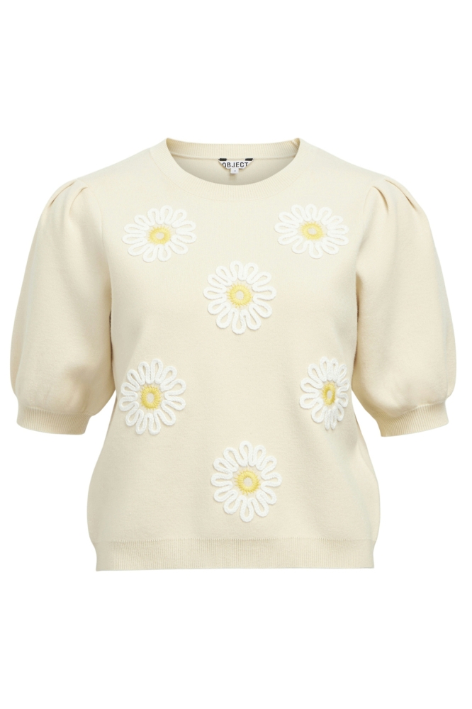 OBJREYNARD VERI 2/4 KNIT PULLOVER E 23047679 SANDSHELL/WHITE DAISY FLOWERS